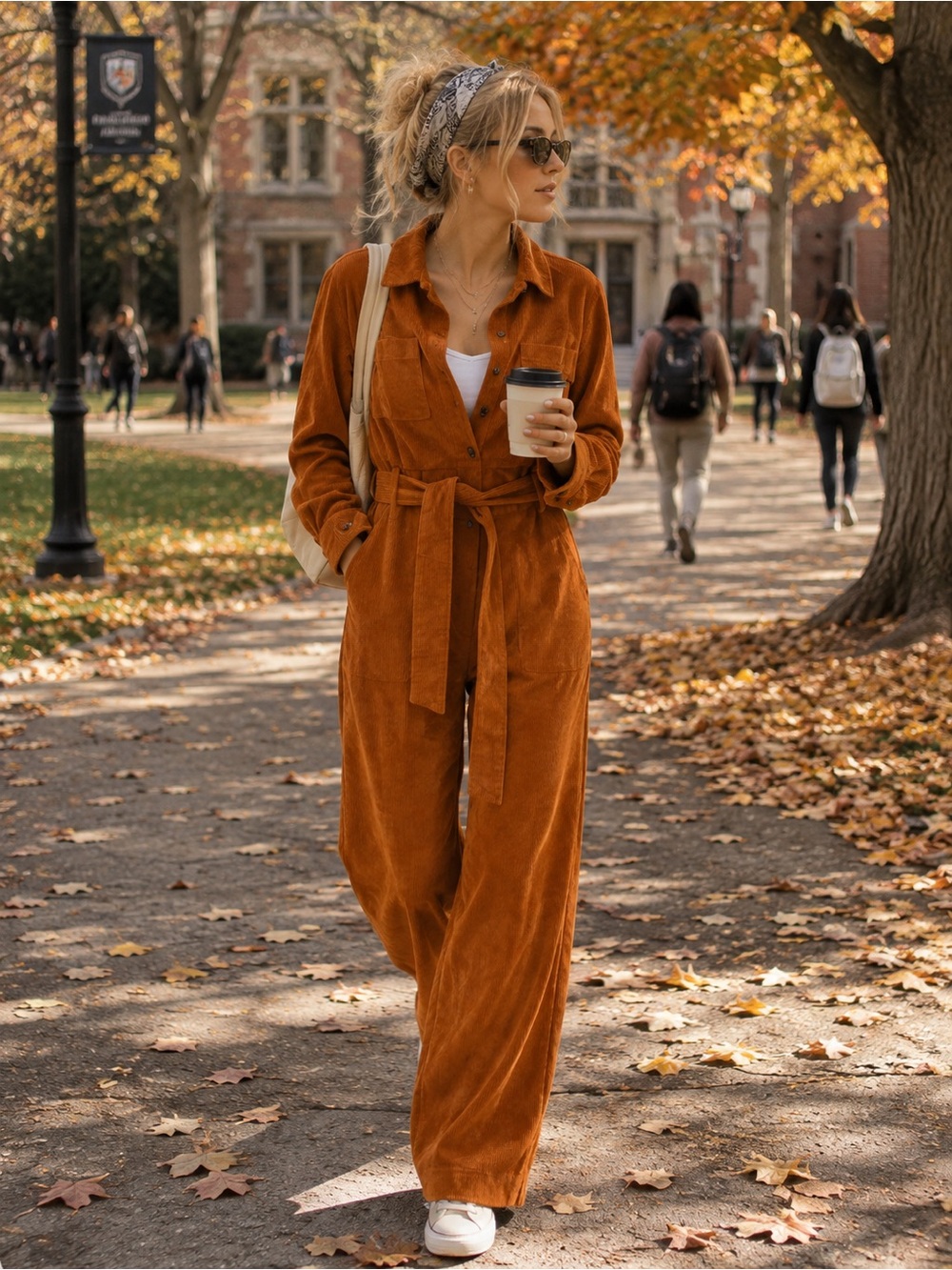 ASOS Rust Corduroy Tie-Waist Jumpsuit